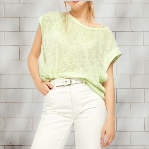 Free People We the Free Halo Stripe Tee-Shirt in Neon Lime and White Stripe - Picture 11 of 12
